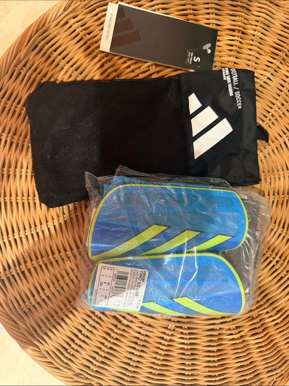 adidas Tito Leauge Blue and Neon Green Soccer Shin Guards with blue  Sleeve